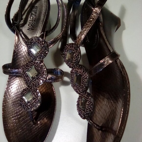 Kenneth Cole Silver Snake Skin Print Jeweled Sandals - Picture 4 of 7